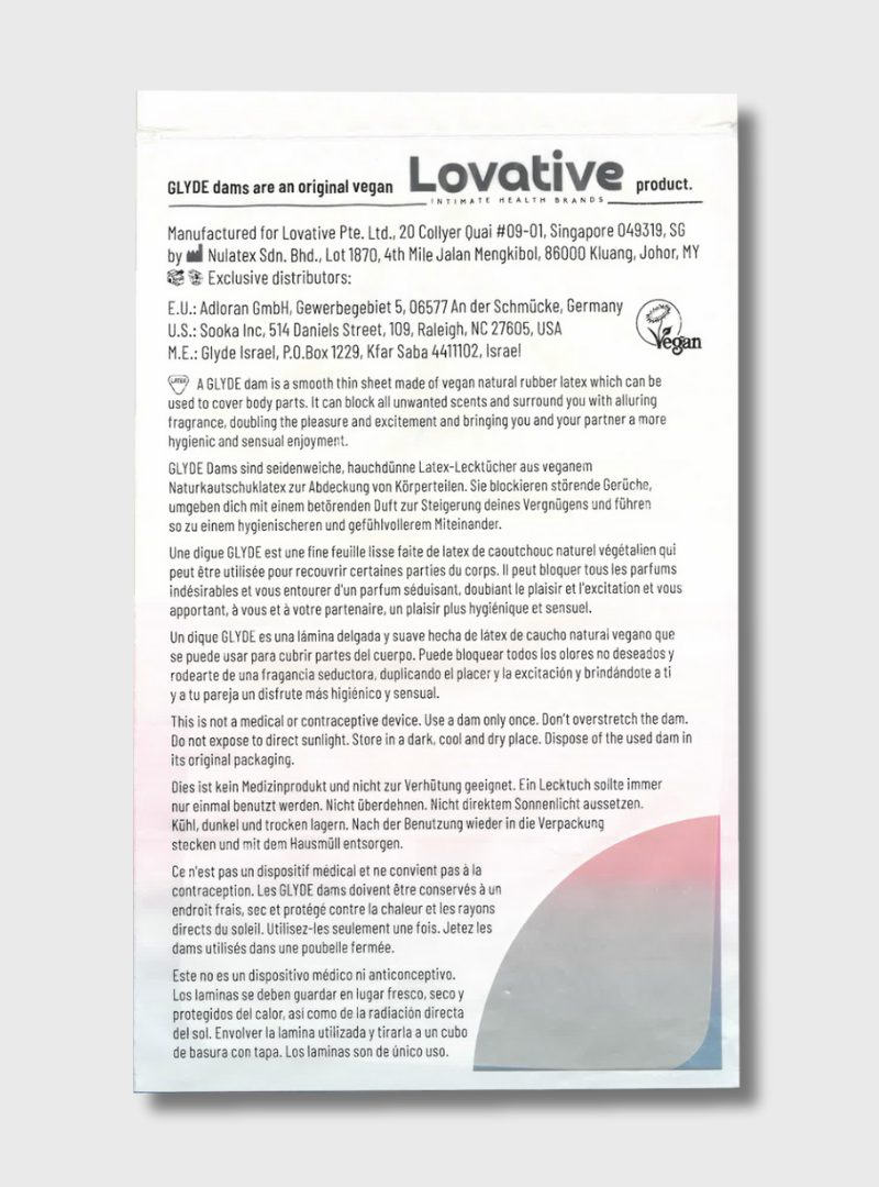 Glyde Latex Lecktuch mit Vanillearoma, VEGAN, 1 Stück
